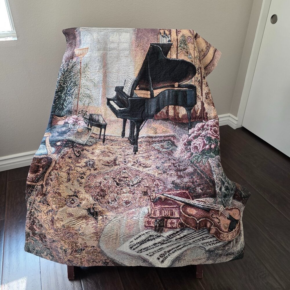 Music Room Lena Liu Tapestry Grand Piano Violin Large Wall Hanging 59x37 USA NEW